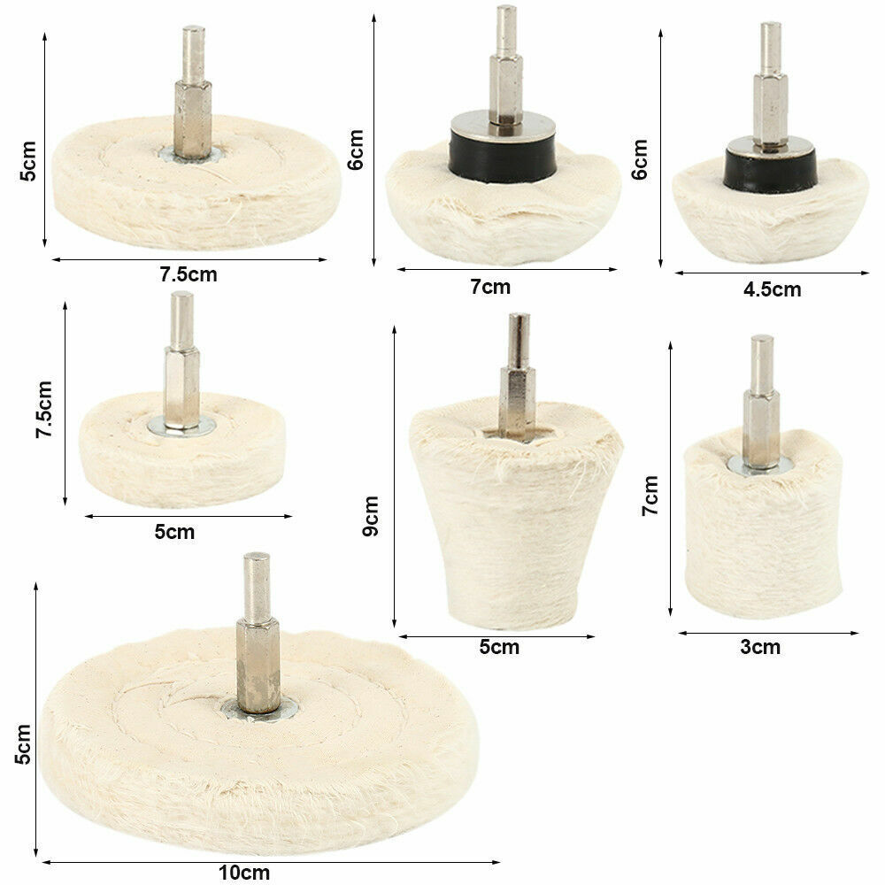 7-Piece Polishing Buffing Pad Set with 6mm Shank – Cotton Mop Wheels for Drill, Car, Wheel & Glass Polishing