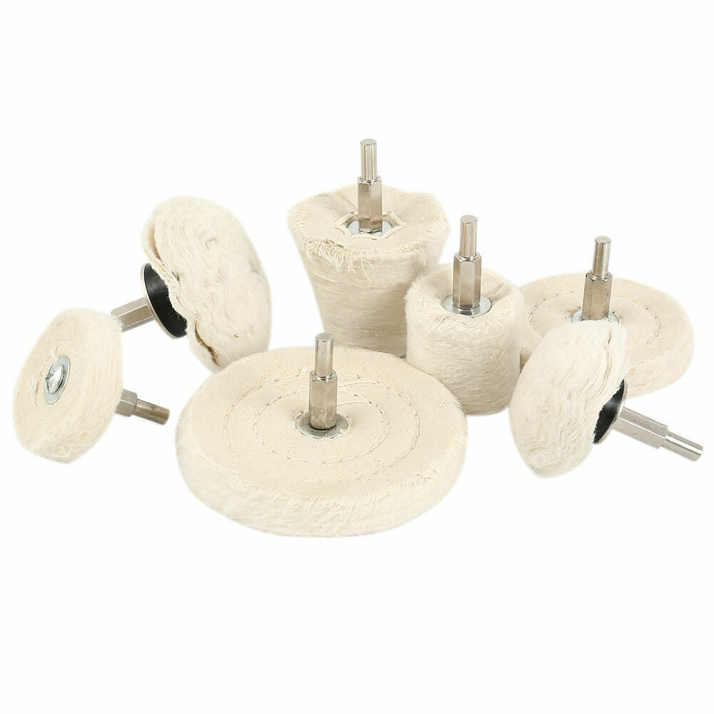 7-Piece Polishing Buffing Pad Set with 6mm Shank – Cotton Mop Wheels for Drill, Car, Wheel & Glass Polishing