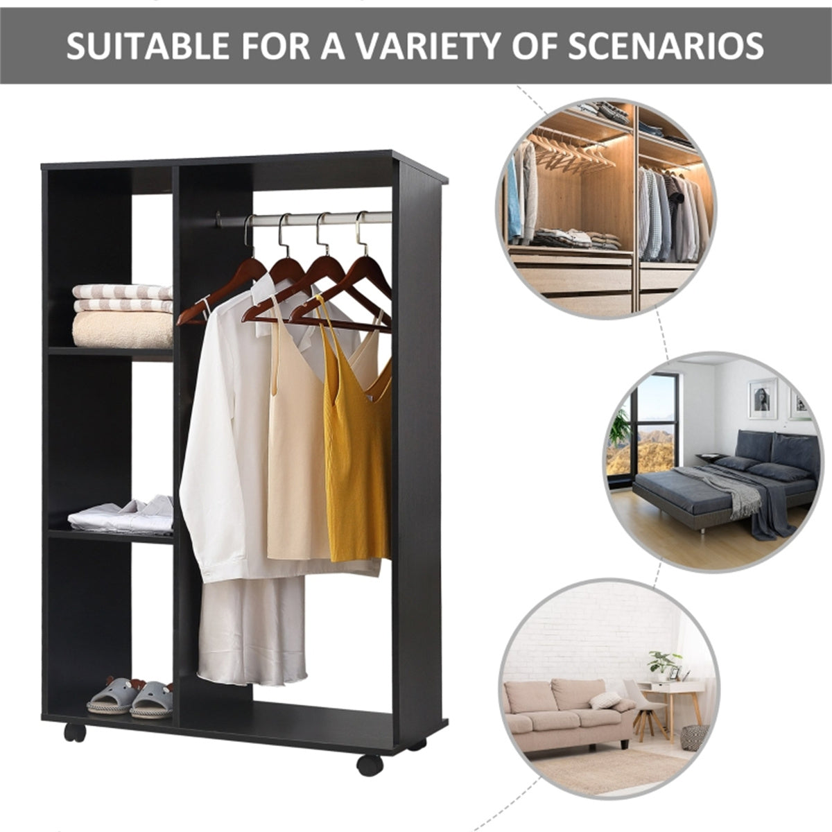 Chester Rolling Wardrobe Storage Unit with Hanging Space, Wheels & Protective Cover – Bedroom Clothes Rail