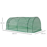 Tunnel Greenhouse with Steel Frame, PE Cover & Roll-Up Zipped Doors – Garden Grow House, 200 x 100 x 80cm, Green