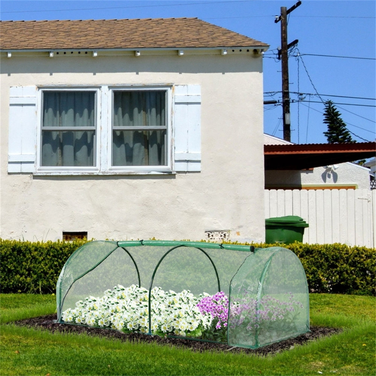 Tunnel Greenhouse with Steel Frame, PE Cover & Roll-Up Zipped Doors – Garden Grow House, 200 x 100 x 80cm, Green