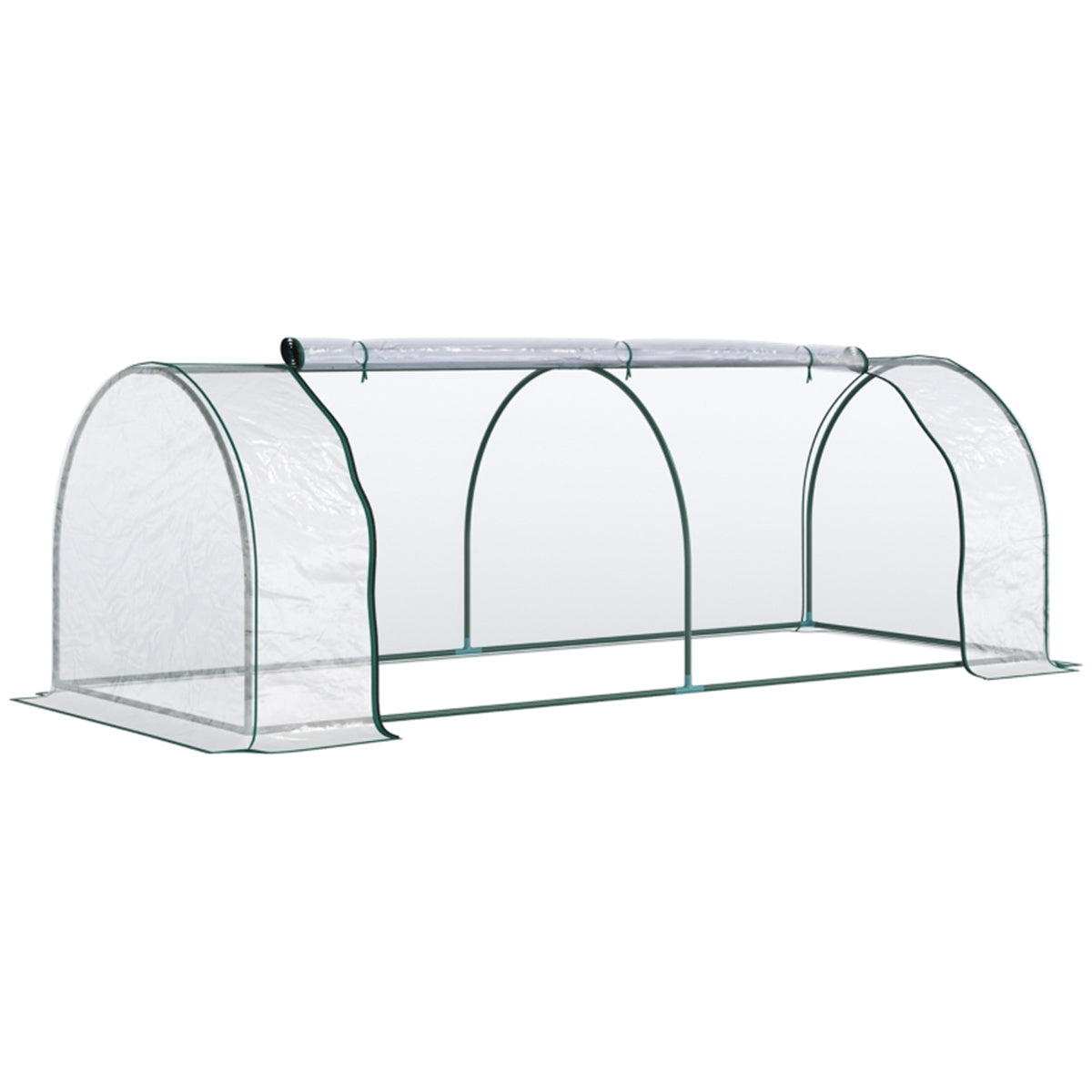 Mini Tunnel Greenhouse with Steel Frame, PVC Cover & Roll-Up Zipped Door – 250 x 100 x 80cm, Transparent