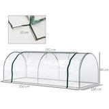 Mini Tunnel Greenhouse with Steel Frame, PVC Cover & Roll-Up Zipped Door – 250 x 100 x 80cm, Transparent