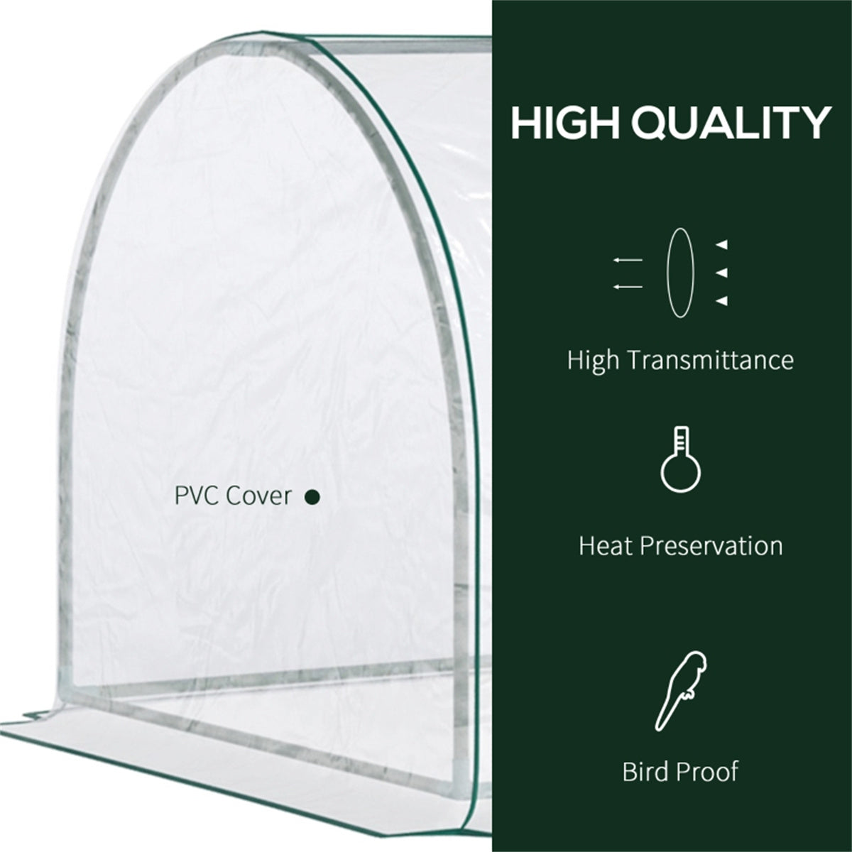 Mini Tunnel Greenhouse with Steel Frame, PVC Cover & Roll-Up Zipped Door – 250 x 100 x 80cm, Transparent