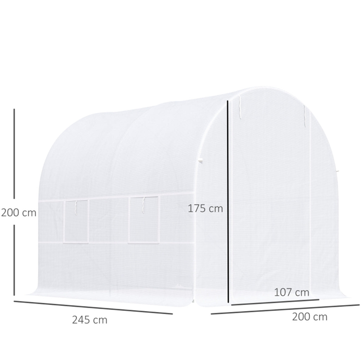Walk-in Polytunnel Greenhouse with Steel Frame & Large Door – 2.45 x 2 x 2m Garden Grow House, White
