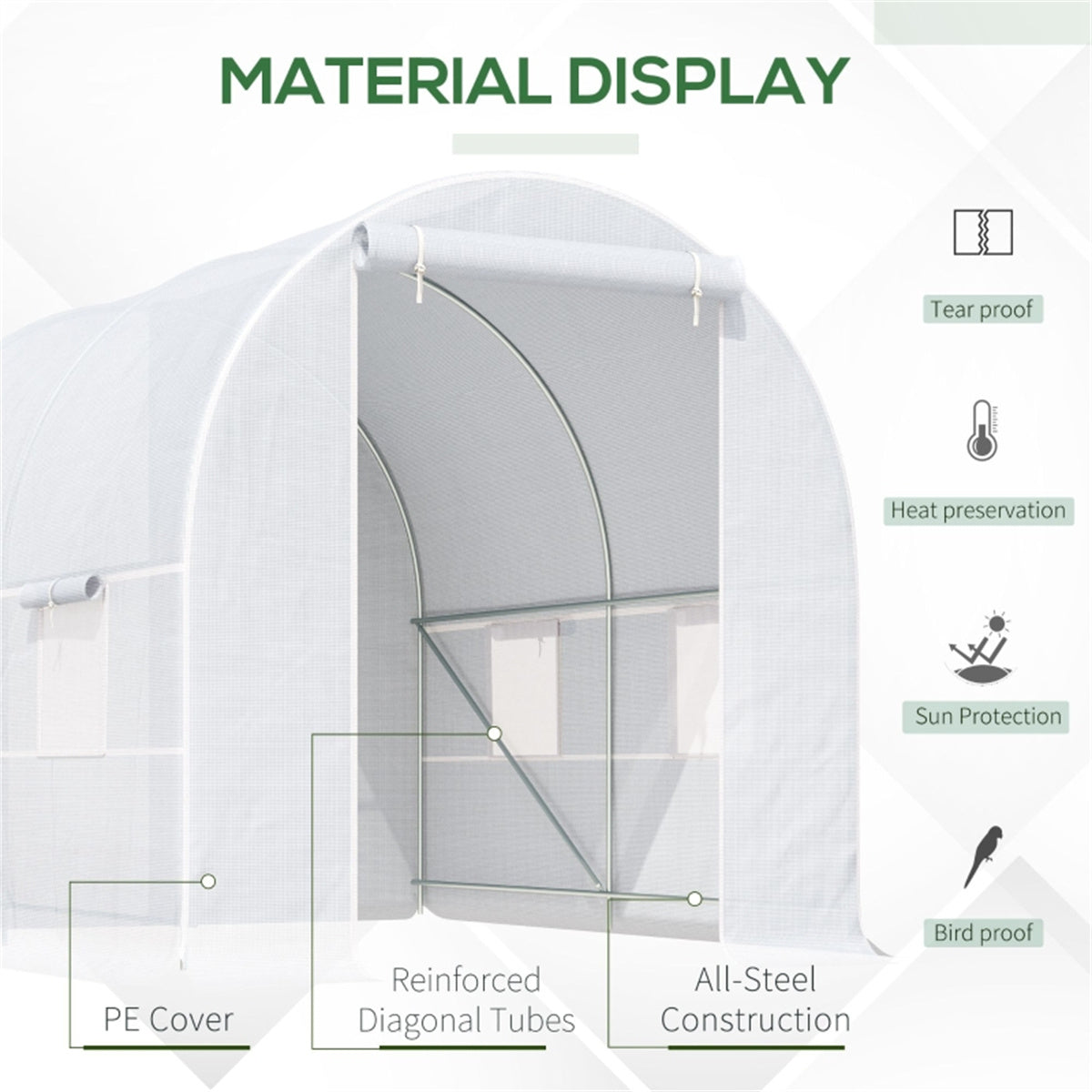 Walk-in Polytunnel Greenhouse with Steel Frame & Large Door – 2.45 x 2 x 2m Garden Grow House, White