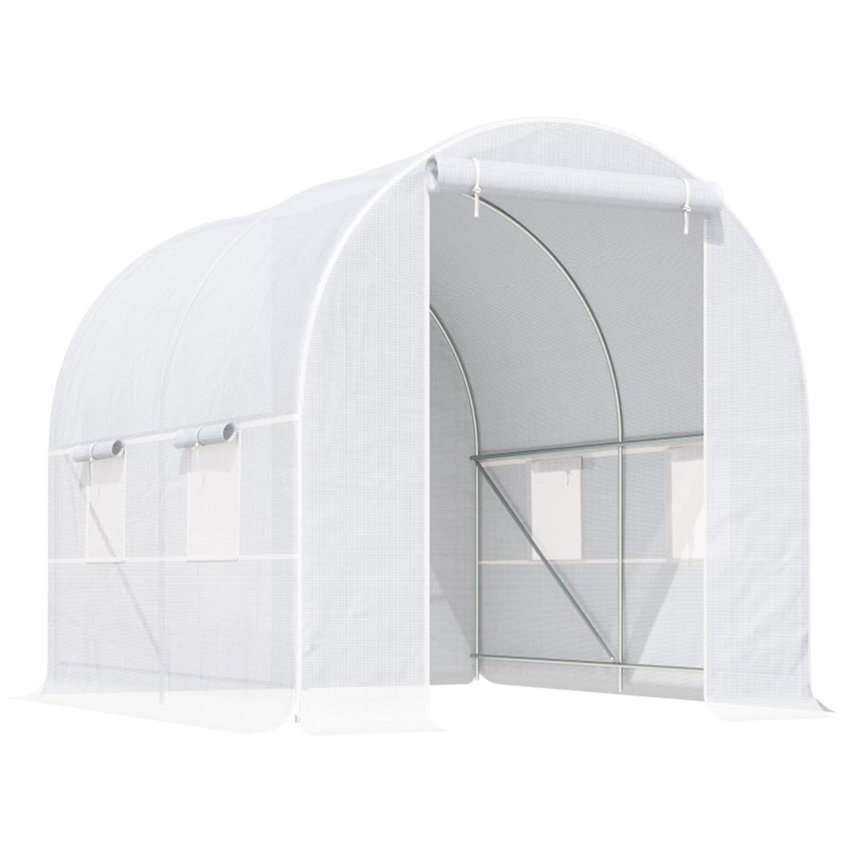 Walk-in Polytunnel Greenhouse with Steel Frame & Large Door – 2.45 x 2 x 2m Garden Grow House, White