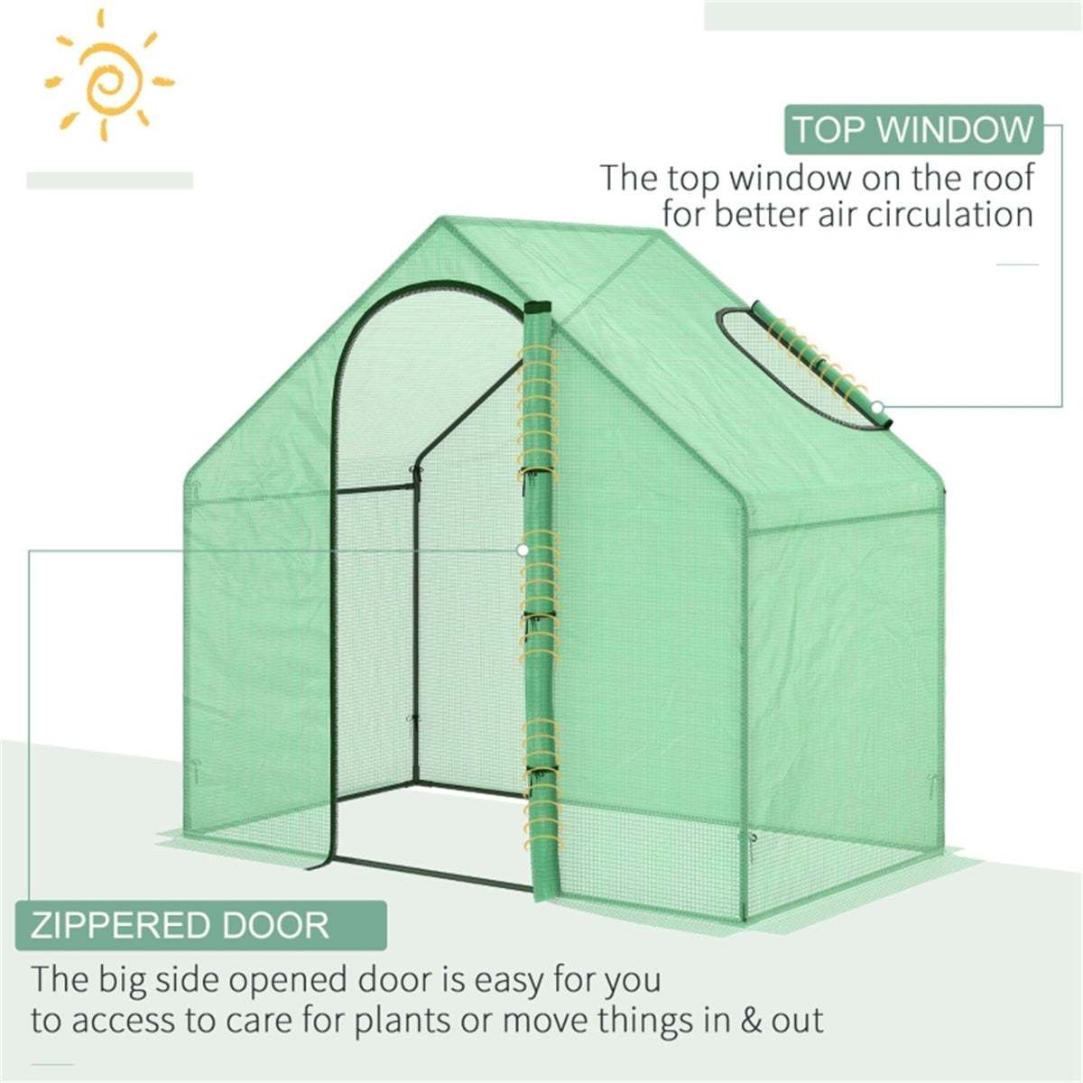Mini Walk-in Greenhouse with Zipped Door & Rear Window – UV-Resistant PE Cover Grow House, 180 x 100 x 168cm, Green