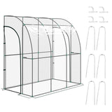 Walk-In Lean-to Wall Tunnel Greenhouse with Steel Frame & 2 Zipped Doors – 214 x 118 x 212cm, Clear & Green