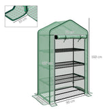 4-Tier Mini Greenhouse with Roll-up Door & Reinforced Cover – Steel Frame Plant Grow House, 90 x 49 x 160cm, Green