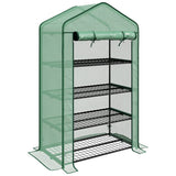 4-Tier Mini Greenhouse with Roll-up Door & Reinforced Cover – Steel Frame Plant Grow House, 90 x 49 x 160cm, Green