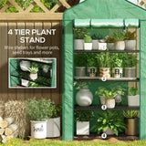 4-Tier Mini Greenhouse with Roll-up Door & Reinforced Cover – Steel Frame Plant Grow House, 90 x 49 x 160cm, Green