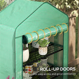 4-Tier Mini Greenhouse with Roll-up Door & Reinforced Cover – Steel Frame Plant Grow House, 90 x 49 x 160cm, Green