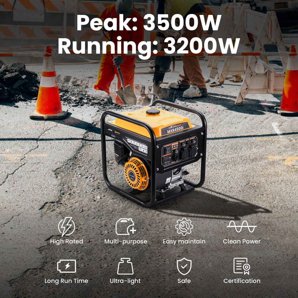 3500W Petrol Inverter Generator with 4-Stroke Engine, Multi-Function Display & USB Outlets – Camping, RV, Home Backup