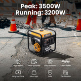 3500W Petrol Inverter Generator with 4-Stroke Engine, Multi-Function Display & USB Outlets – Camping, RV, Home Backup