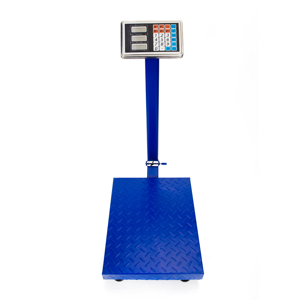 300kg LCD Digital Platform Scale with Unit Price Memory & Rechargeable Battery – Retail Weighing, Blue