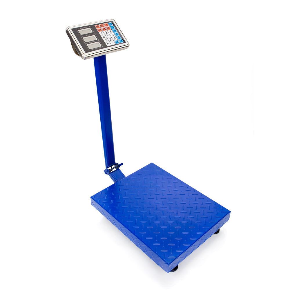 300kg LCD Digital Platform Scale with Unit Price Memory & Rechargeable Battery – Retail Weighing, Blue