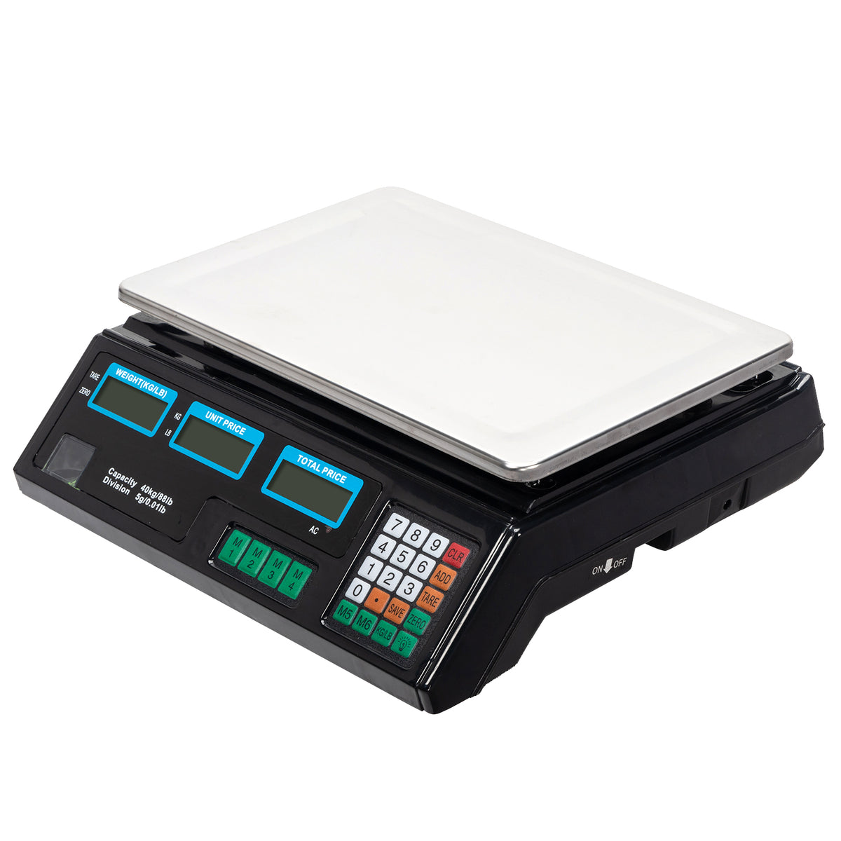 ACS-30 Digital Price Computing Scale 40kg/5g with Backlit LCD – Retail Scale, UK Plug, Silver & Black