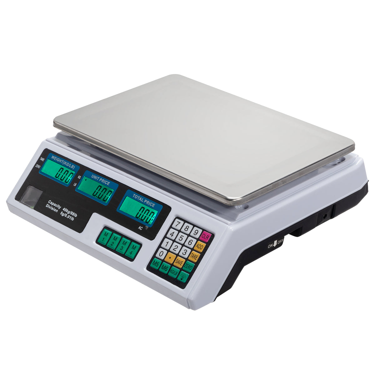 ACS-30 Digital Price Computing Scale, 40kg/5g with Backlit LCD – Retail Vegetable Scale, UK Plug, Silver