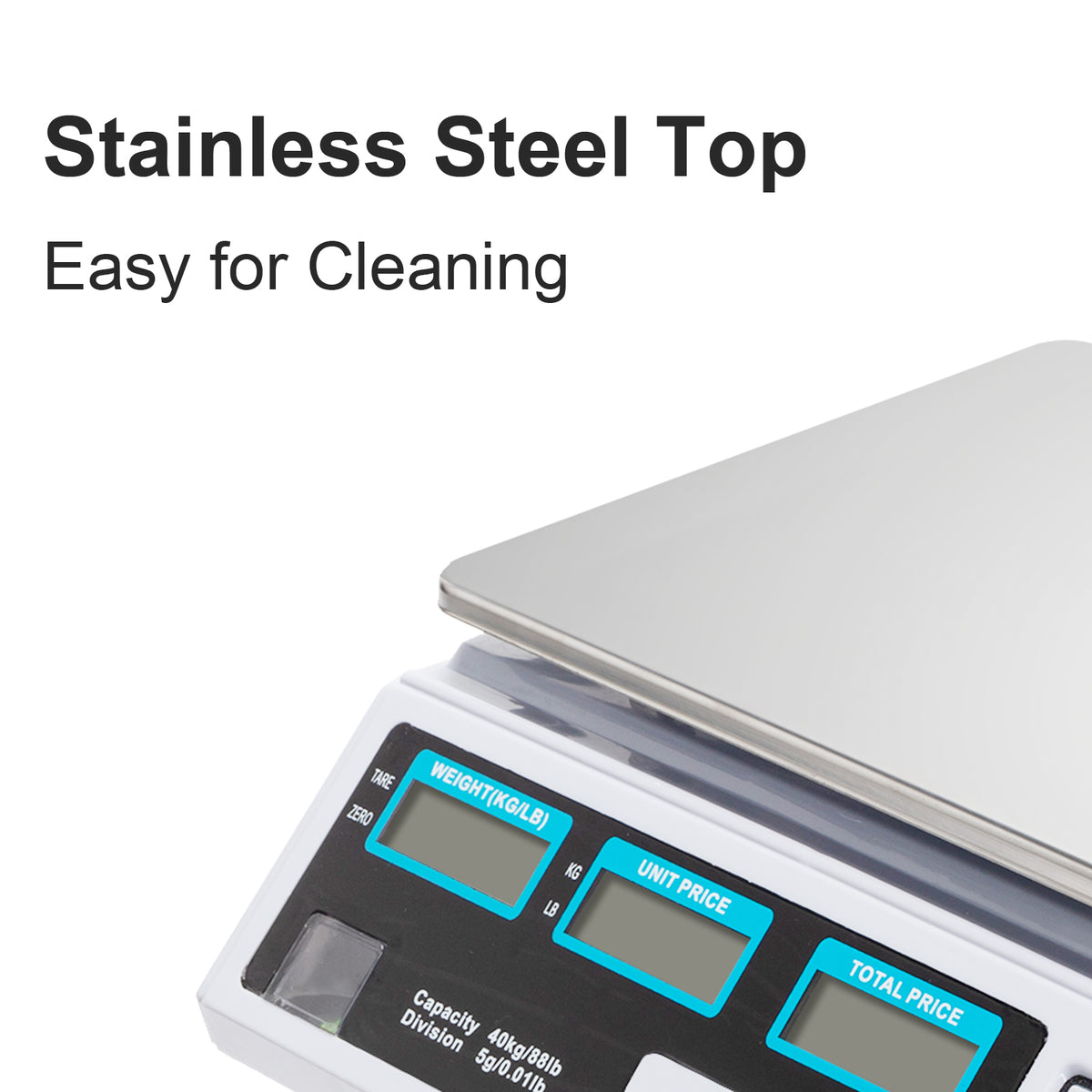 ACS-30 Digital Price Computing Scale, 40kg/5g with Backlit LCD – Retail Vegetable Scale, UK Plug, Silver