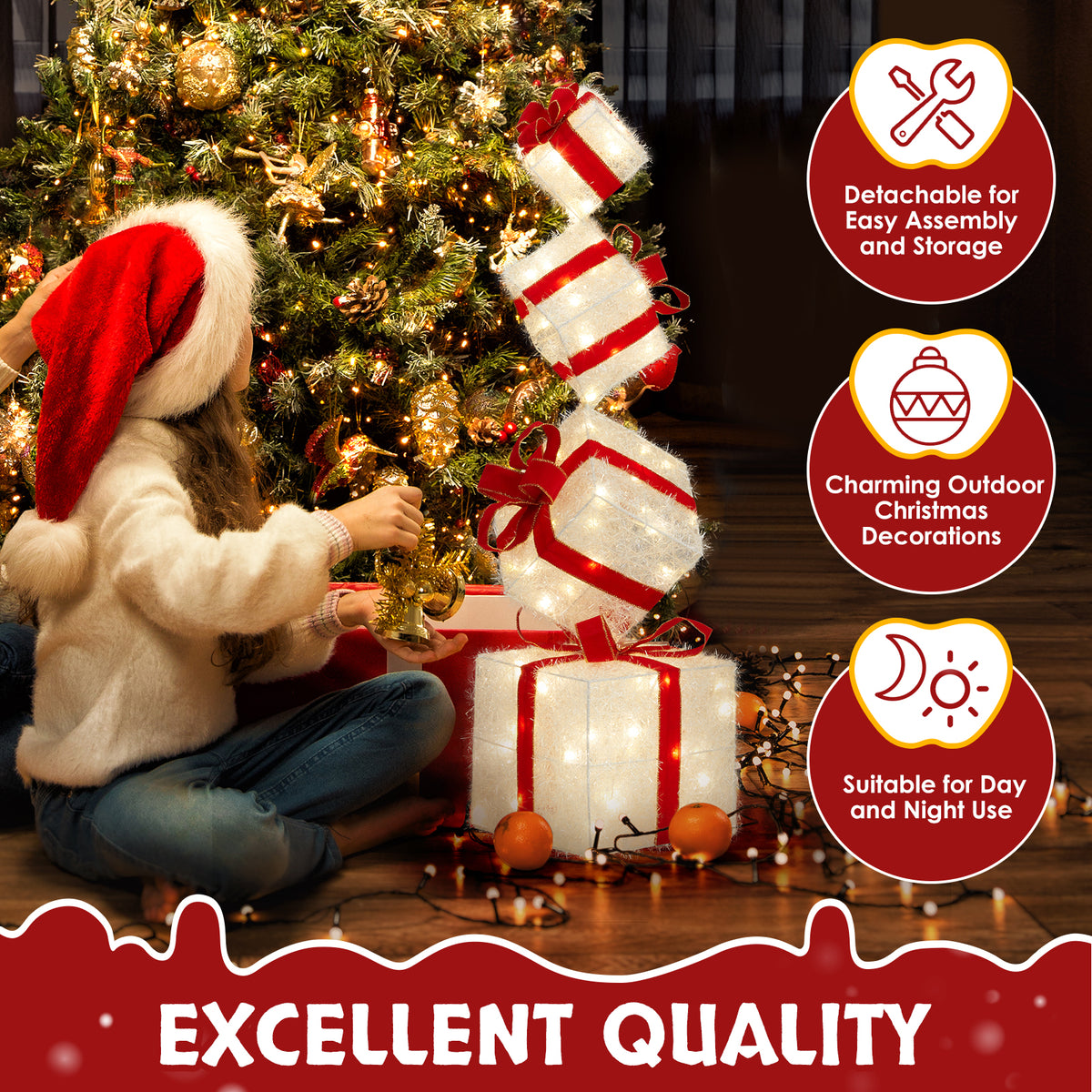 3ft Lighted Christmas Gift Box Tower with 80 Warm White Lights – Indoor & Outdoor Festive Decoration