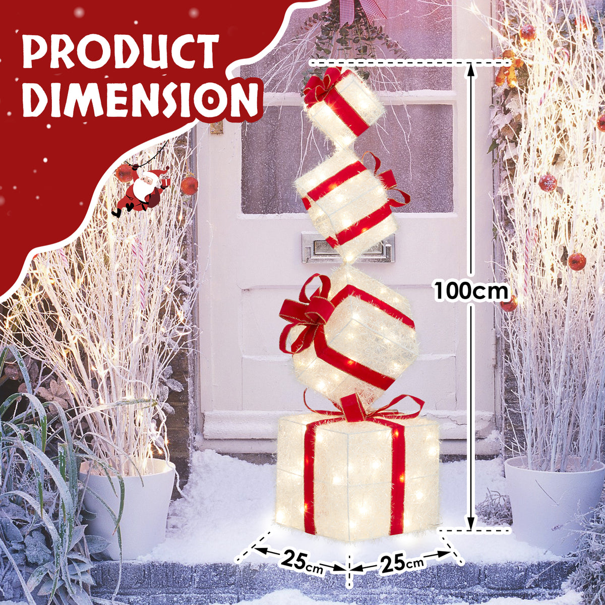 3ft Lighted Christmas Gift Box Tower with 80 Warm White Lights – Indoor & Outdoor Festive Decoration