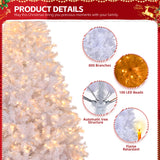 6ft Artificial Christmas Tree with 100 Warm LED Lights & 800 Branch Tips – Festive Home Decor, White