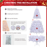 6ft Artificial Christmas Tree with 100 Warm LED Lights & 800 Branch Tips – Festive Home Decor, White
