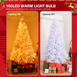 6ft Artificial Christmas Tree with 100 Warm LED Lights & 800 Branch Tips – Festive Home Decor, White