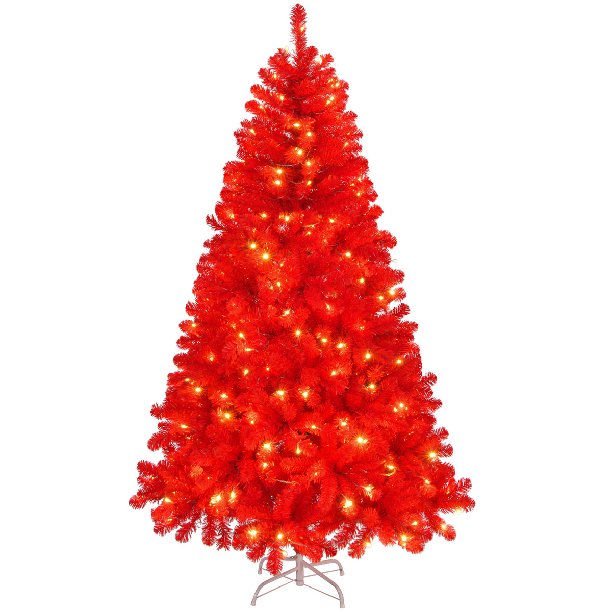 6ft Artificial Christmas Tree with 100 Warm LED Lights & 750 Branch Tips – Festive Home Decor, Red