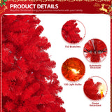 6ft Artificial Christmas Tree with 100 Warm LED Lights & 750 Branch Tips – Festive Home Decor, Red