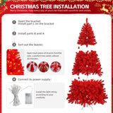6ft Artificial Christmas Tree with 100 Warm LED Lights & 750 Branch Tips – Festive Home Decor, Red