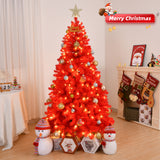 6ft Artificial Christmas Tree with 100 Warm LED Lights & 750 Branch Tips – Festive Home Decor, Red
