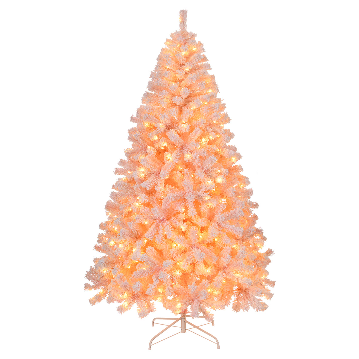 6 FT Artificial Christmas Tree with 100 Battery-Operated Warm White LED Lights, 750 Branch Tips & Metal Stand – Festive Decor, Pink