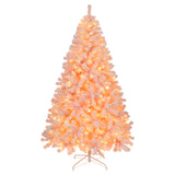 6 FT Artificial Christmas Tree with 100 Battery-Operated Warm White LED Lights, 750 Branch Tips & Metal Stand – Festive Decor, Pink