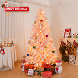 6 FT Artificial Christmas Tree with 100 Battery-Operated Warm White LED Lights, 750 Branch Tips & Metal Stand – Festive Decor, Pink