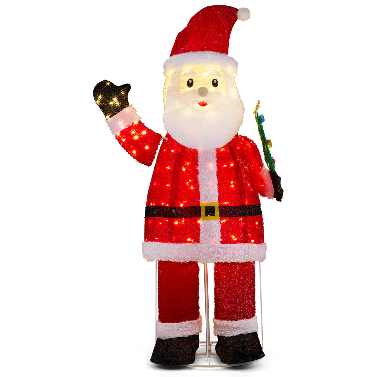 6FT Pre-Lit Pull-Up Waving Santa Christmas Decoration with 180 Warm White LEDs – Indoor & Outdoor Display