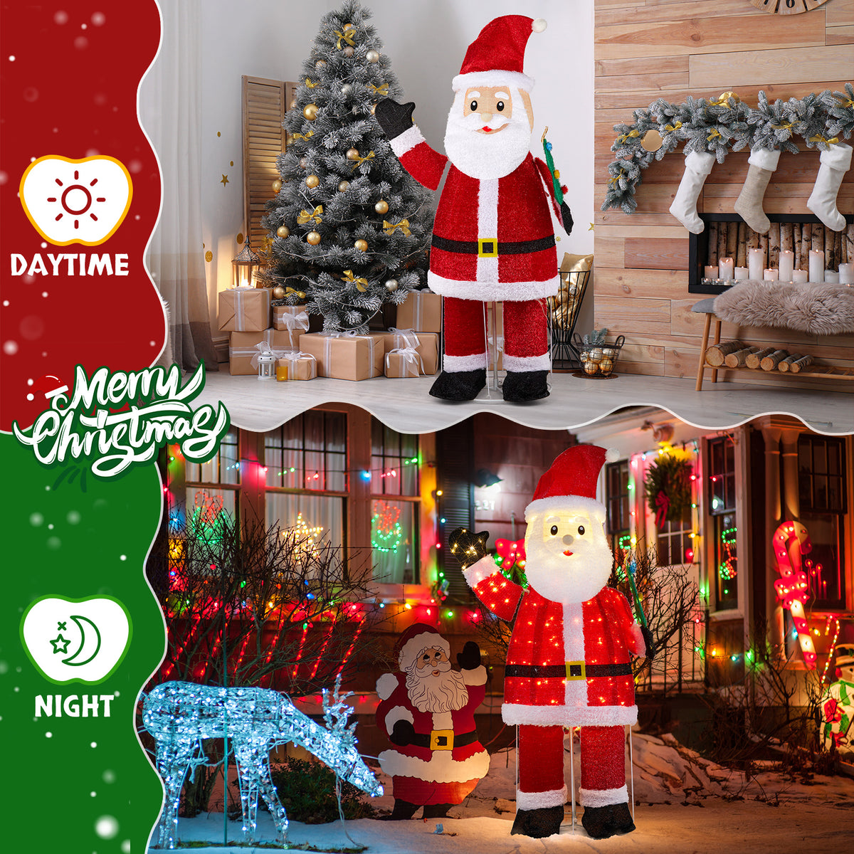 6FT Pre-Lit Pull-Up Waving Santa Christmas Decoration with 180 Warm White LEDs – Indoor & Outdoor Display