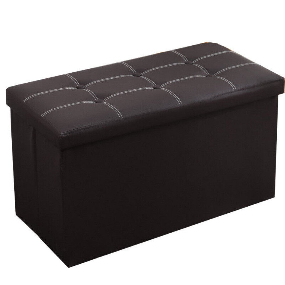Folding Linen Storage Ottoman with Padded Seat – Toy Box, Footstool & Extra Seating, 76cm