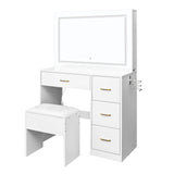 White Dressing Table Set with 4 Drawers, LED Touch Mirror, Sliding Storage Cabinets, Stool & Power Strip