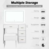 White Dressing Table Set with 4 Drawers, LED Touch Mirror, Sliding Storage Cabinets, Stool & Power Strip