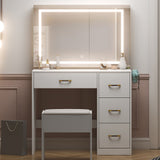 White Dressing Table Set with 4 Drawers, LED Touch Mirror, Sliding Storage Cabinets, Stool & Power Strip
