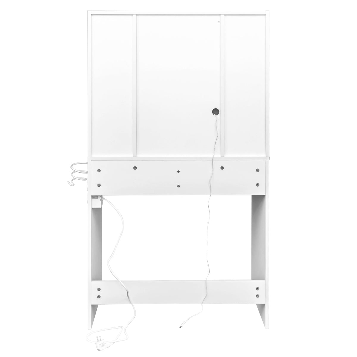 White Dressing Table Set with LED Touch Mirror, Power Strip, Glass Top & Stool – Bedroom Vanity Station