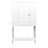 White Dressing Table Set with LED Touch Mirror, Power Strip, Glass Top & Stool – Bedroom Vanity Station