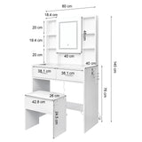 White Dressing Table Set with LED Touch Mirror, Power Strip, Glass Top & Stool – Bedroom Vanity Station