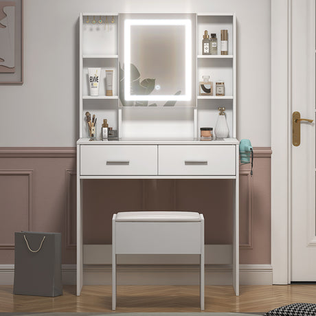 White dressing table with LED touch mirror
