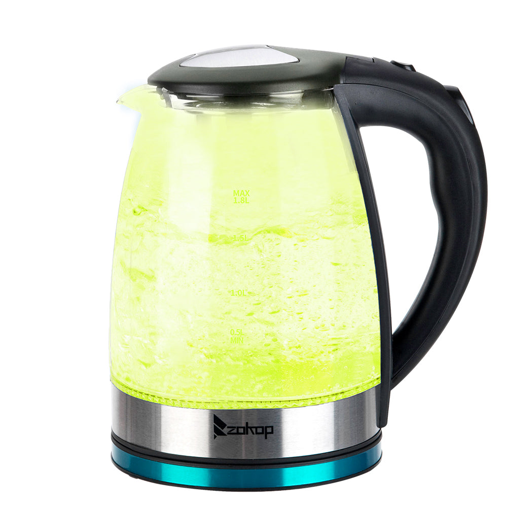 ZOKOP 1.8L Electric Glass Kettle, 2000W with 7-Colour LED Light & Auto Shut-Off – UK Plug