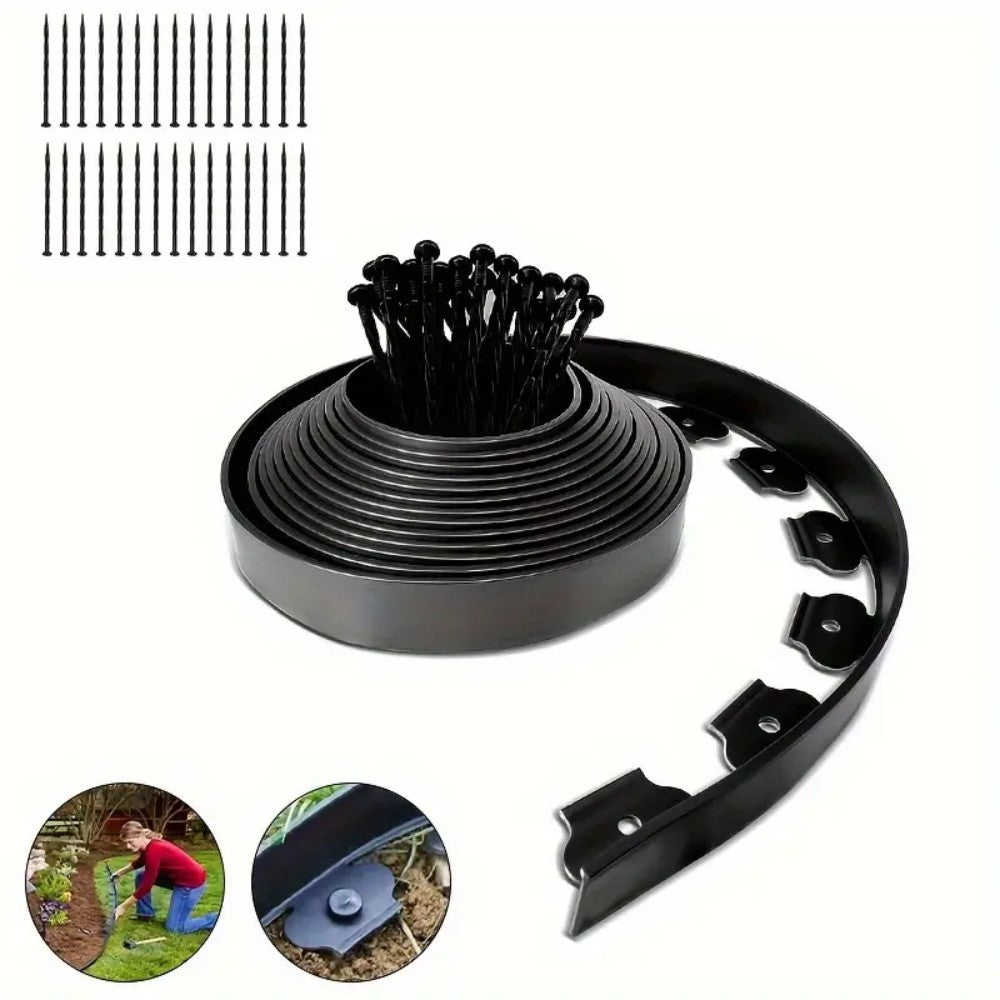 Lawn Border Edging Set, 10m with 30 Plastic Stakes – Garden Edging for Paths, Driveways and Flowerbeds