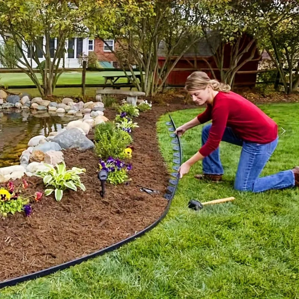 Lawn Border Edging Set, 10m with 30 Plastic Stakes – Garden Edging for Paths, Driveways and Flowerbeds