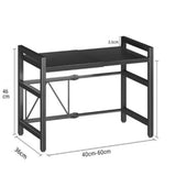 Extendable Microwave Oven Rack with 6 Hooks, 40–60cm – Black Carbon Steel Kitchen Storage Shelf